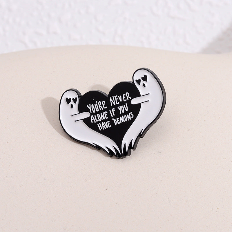 Ghost Heart Love Enamel Brooch