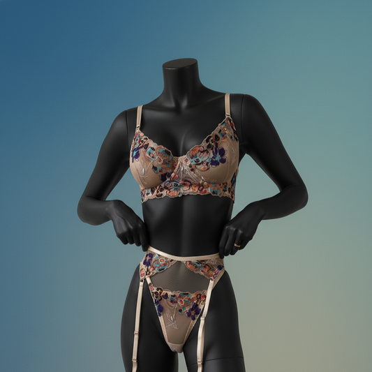 Floral Essence Lingerie Set with Garter