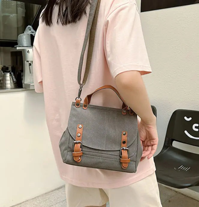 Vintage British Women's Canvas Crossbody Tote Bag