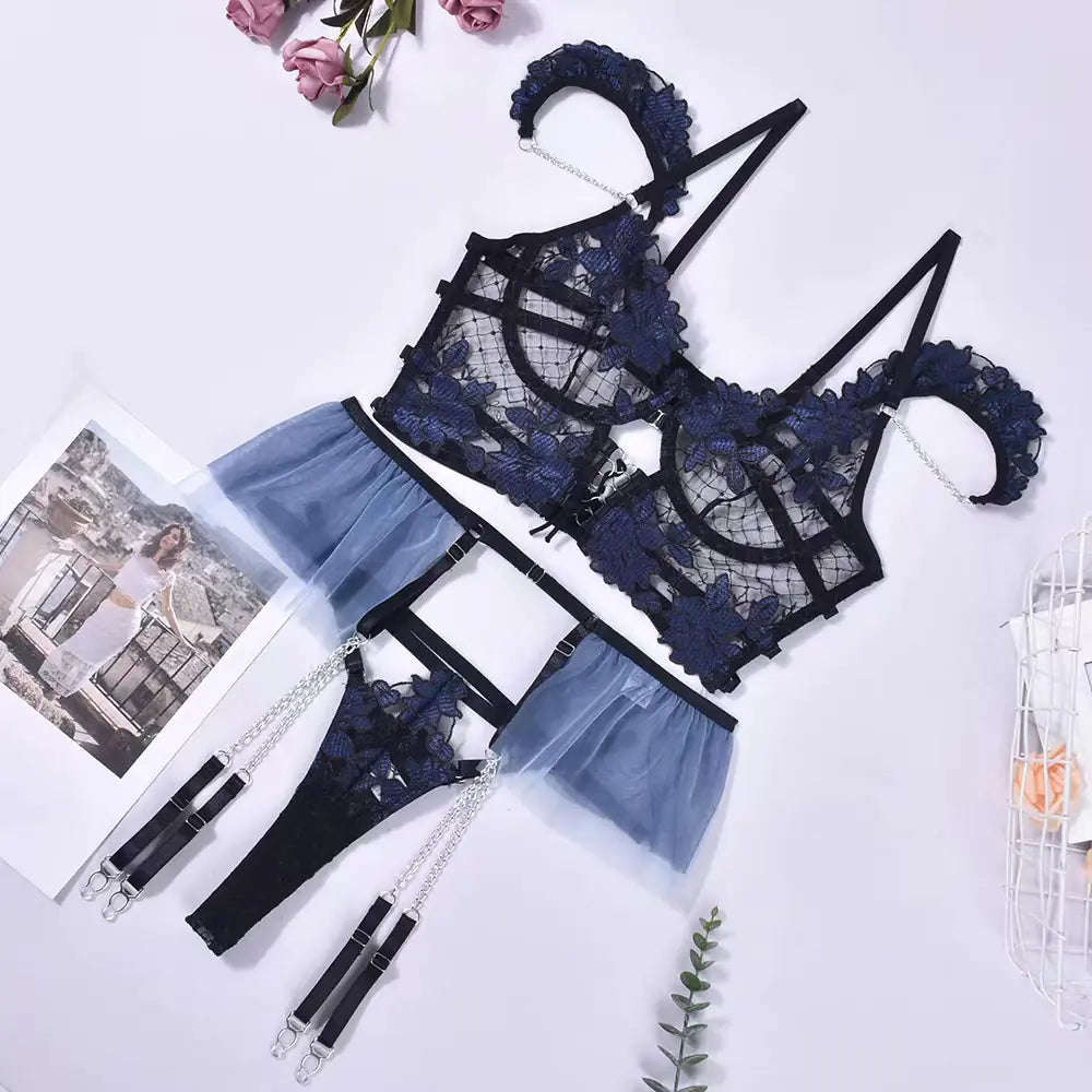 Seductive Floral Chain Lingerie Set