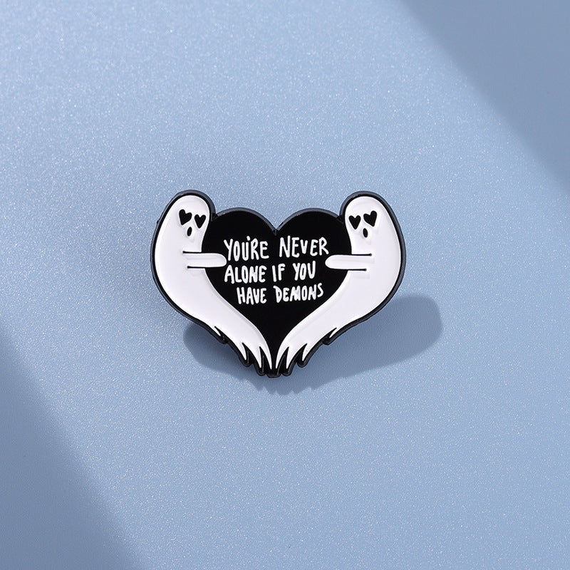 Ghost Heart Love Enamel Brooch