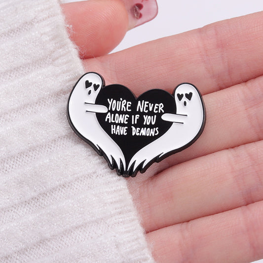 Ghost Heart Love Enamel Brooch