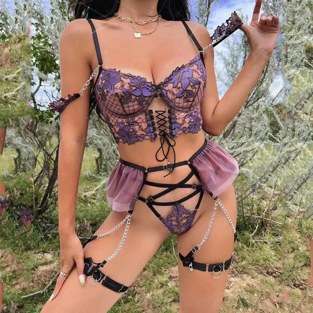 Seductive Floral Chain Lingerie Set