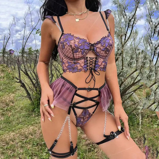 Seductive Floral Chain Lingerie Set