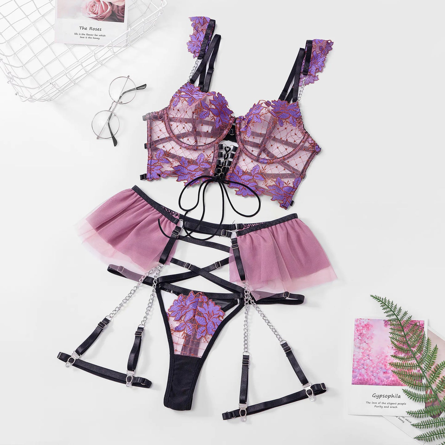 Seductive Floral Chain Lingerie Set